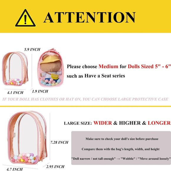 Large Clear Doll Carrying Case with Keychain and Pompom Design, Portable Storage - Picture 2 of 5